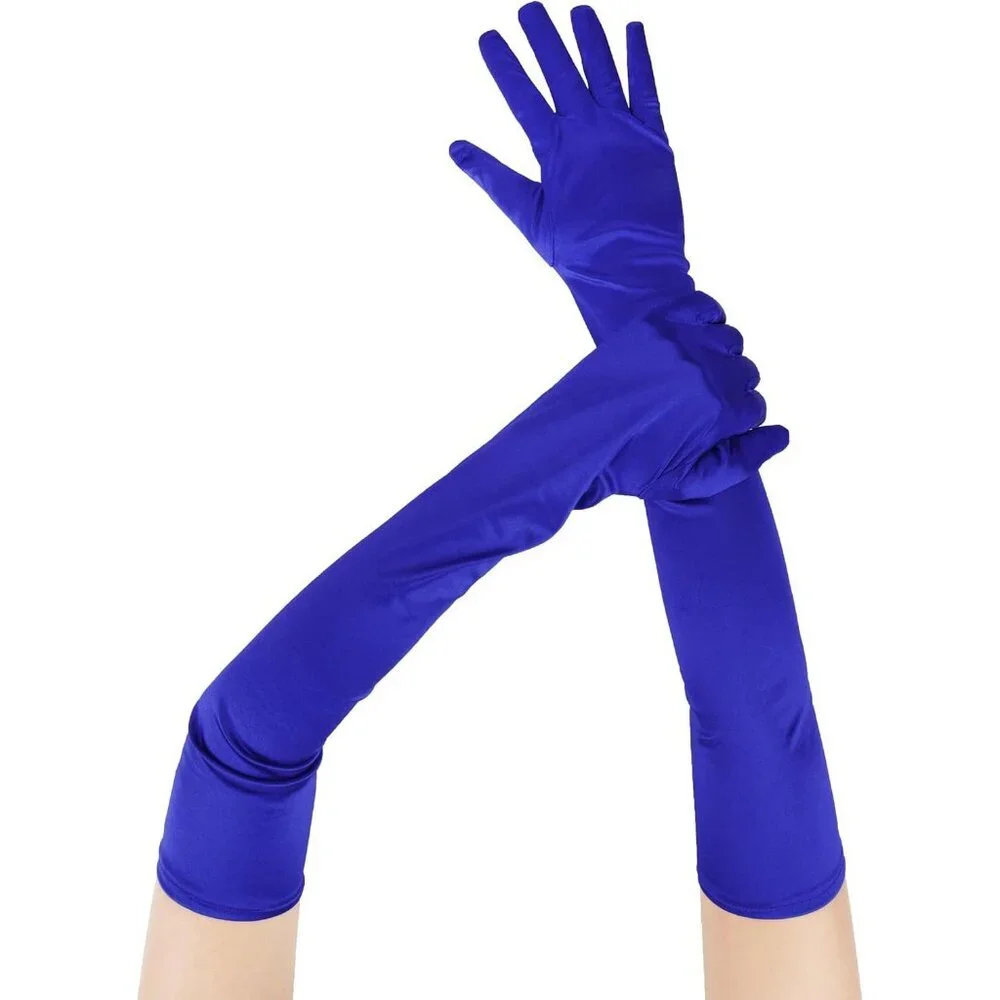 Women's Evening Royal Blue Satin Gloves Elbow Length Formal Party Prom Wear